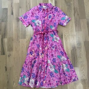 Flying Tomato Plus Size Pink Floral Summer Button-Up Cotton Midi Dress